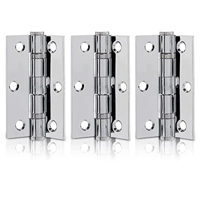 Image of XFORT 3 inch (75mm) Polished Chrome Ball Bearing Hinges, Steel Door Hinge for Wooden Doors (1.5 Pairs)