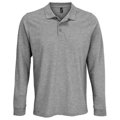 Image of SOLS Mens Unisex Adult Prime Pique Long Sleeved Polo Shirt (Grey Marl) Size Medium