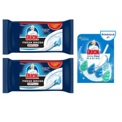 Image of 2 Packs of Duck Fresh Brush Refill (2 X 12 Flushable Cleaning Pads) with Active Clean Rim Block