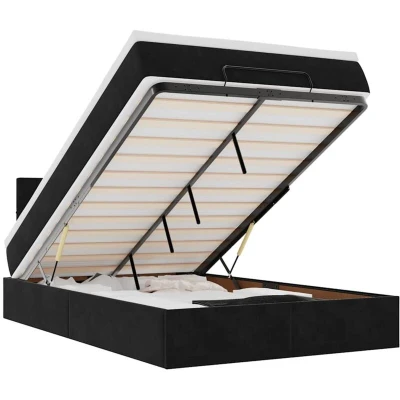 Image of vidaXL Ottoman Bed with Mattress &amp; LEDs Black 120x200cm Velvet