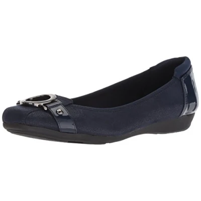 Image of Anne Klein Women&#039;s Umeko Ballet Flat, Navy Multi Fabric, 5 UK