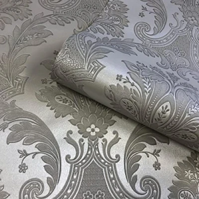 Image of Belgravia Decor Amara Damask Gunmetal Wallpaper GB7372 Textured Italian Vinyl