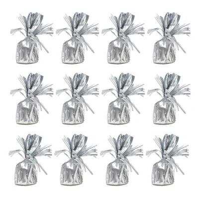 Image of Foil Helium Balloon Weights Pack of 12 Durable &amp; Colourful Matte Silver for Birthdays Parties, Events Celebrations Perfect Weight Holders