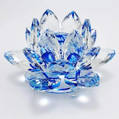 Image of TENGFENG Sparkle Crystal Lotus Flower 4&#039;&#039; Hue Reflection Clear Blue for Feng Shui Home Decor Sun Catcher Ornaments or Paper Weight with Gift Box (100MM)