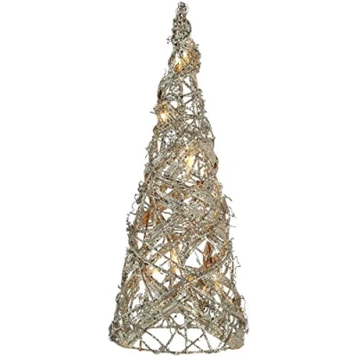 Image of WeRChristmas Pre Lit Silver Woven Rattan Warm White LED Tree Cone, Dusting of Glitter, 39 cm Multi Colour