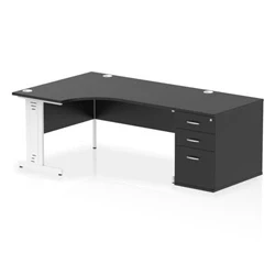 Image of Impulse 1600 LH Crescent Desk Black/White Cable Managed Leg 800 DH Ped