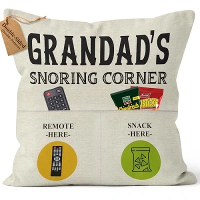 Image of CROWNLY CRYSTAL® (Double Sided Gifts for Grandad from Daughter Daddy with Pockets Cushion Covers 18x18 Inches Dad Son Birthday Gift