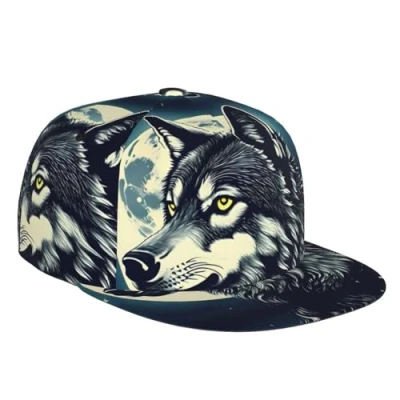 Image of DRTGEDS Beer Custom Baseball Cap with Image,Men&#039;s Hat,Snapback Flat Brim Cap, Wolf Night Moon, One size