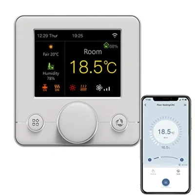 Image of Qiumi RGB Colorful LCD Screen Smart WiFi Thermostat for individual Gas/Water Boiler Heating, Works with Alexa Google Home Dry Contact, 3A 100 240V AC