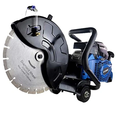 Image of Hyundai Petrol Disc Cutter 58cc 2 Stroke, 300mm Blade Diameter &amp; 105mm Cutting Depth, 12 with Diamond Disc, Wheeled Skid Plate 3 Year Warranty