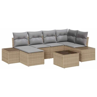 Image of vidaXL 7 Piece Garden Sofa Set with Cushions Black Poly Rattan