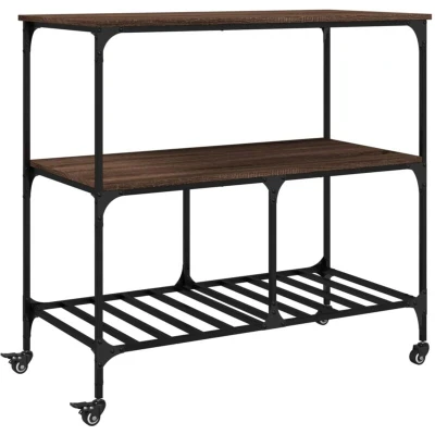 Image of vidaXL Kitchen Trolley Brown Oak 100x50x95 cm Engineered Wood