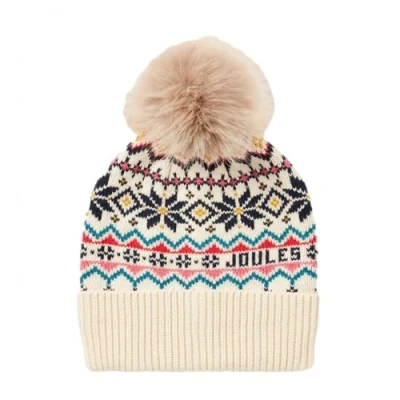 Image of Joules Bluebird Ivory Fair Isle Knitted Hat ONE Size