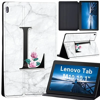 Image of Case for Lenovo Tab M10 TB X605F/ X605L/ X505F/ X505L Leather Stand Cover 10.1 Inch Tablet (letter L on white marble)