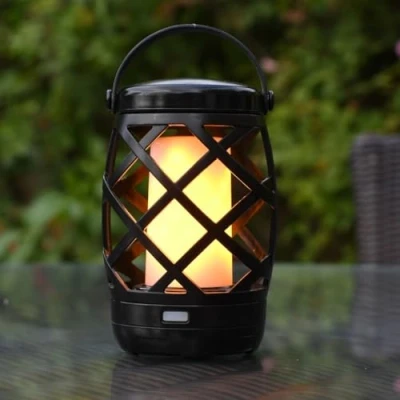 Image of Auraglow Battery Operated Flickering Flame Outdoor Garden Hanging Gazebo Light LED Camping Lantern Table Lamp with Timer