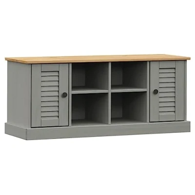 Image of vidaXL VIGO Grey Shoe Storage Bench, Solid Pine Wood, Hallway Organiser with Ample Space, Easy Maintenance❱