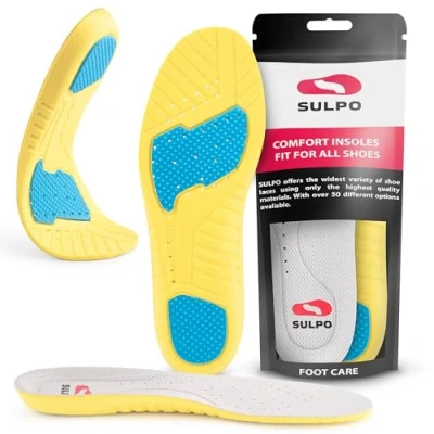Image of SULPO Insoles Men and Women Breathable Anti Odour Shoe Sweat Inserts Ultralight Ideal for Sports, Work Everyday Wear