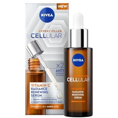 Image of NIVEA Cellular Expert Filler Vitamin C Radiance Renewing Serum (30ml), Anti Ageing to Smooth Fine Lines and Wrinkles, Face that Protects Against Sun Damage Pollution