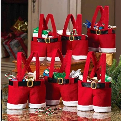 Image of MSQ 10PCS Christmas Decorations Gift Bags Candy Santa Pants Style Lovely Treat for Children Best Wedding Holiday New Year Small Size
