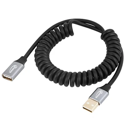 Image of innov8 USB 2.0 A Male to Female Coiled Data Charge Extension Cable (Extends 1.8m)