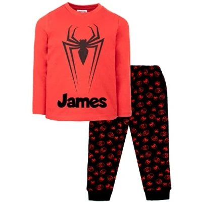 Image of Marvel Personalised Kids Pyjamas Red Long Sleeve With Spiderman Design 100% Cotton Sleepwear Official Merchandise 3/4 Years