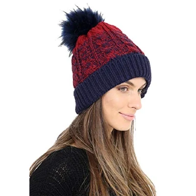 Image of undercover lingerie Ladies Sherpa One Size Lined 2 Tone Hats with pom Navy/Red