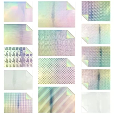 Image of Evergreen Goods A4 Holographic Translucent &amp; Silver Printable Vinyl Pack Inkjet Laser Compatible, Waterproof, Glossy, Perfect for Cricut Silhouette Cutters, 14 Sheets (One of Each)