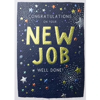 Image of Paperlink Male/Female New Job Congratulations Card for Men/Women Confetti &amp; Stars Embossed with Foil Eco Friendly Recyclable Made in England