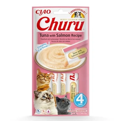 Image of Ciao Churu Sticks by INABA Cat Treat Tuna &amp; Salmon Flavour (4 x 14g) / Soft Creamy Treat, Delicious Healthy Snack, Squeezable Purée Food Topper, Pill Assist, Natural, Grain Free