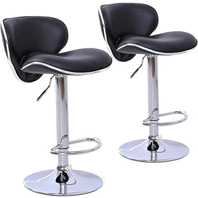 Image of EVRE Bar Stools Set of 2, Breakfast Chairs with High Density Padded Seat, 360 Swivel Gas Lift, Armless Design, Steel Frame, Multifunctional for Kitchen, Dining, Living Room, Restaurant