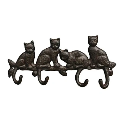 Image of Selections Cat Family Wall Coat Hook Rack in Cast Iron