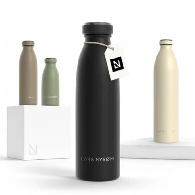 Image of LARS NYSØM Stainless Steel Insulated Water Bottle 12oz 17oz 25oz 34oz 51oz Thermo Flask for Hot and Cold Beverages Leakproof Drinking (Carbon Black, 500ml)