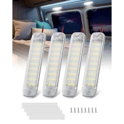Image of Luxvista 12V LED Interior Van Light Bar, Ultrathin 36 LEDs Universal Strip Lights for Motorhome Caravan Camper RV Boat Car Kitchen Bathroom with ON/Off Switch, 6000K (4 Pack)