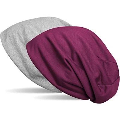 Image of styleBREAKER Beanie Reversible Cap in Plain Colours, Slouch Cap, Light and Soft, longbeanie, Unisex 04024115, Colour:Grey Flecked/Violet