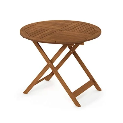 Image of Furinno Outdoor Hardwood Sunlight Folding Table with Umbrella Hole, Wood, Natural, 88.9 x 71.9