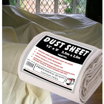 Image of 1 x Extra Large 100% Cotton Twill Dust Sheet. Paint Cover for Painting, Furniture, Decorators, Decorating. Size 12ft 9ft / 3.50m 2.60m Approx (1xCT129)
