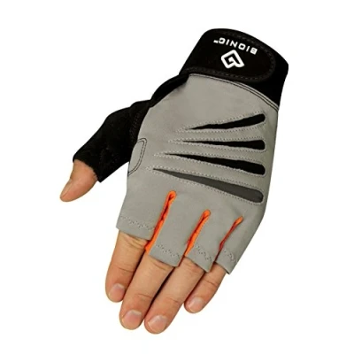 Image of Bionic Glove Men&#039;s Cross Training Fingerless Gloves w/ Natural Fit Technology, Gray/Orange (PAIR)