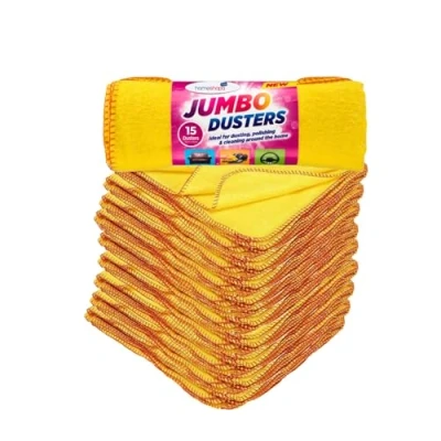 Image of HOMESHOPA Yellow Dusters Cleaning Cloth, 15 Pack Jumbo Cotton Multi Purpose Absorbant Kitchen Towel Cloth for Polishing, Dusting, Household Furniture Window Car Cleaning, Washable Reusable, 35 x 45cm
