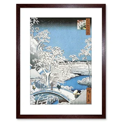 Image of Wee Blue Coo 9x7 &#039;&#039; PAINTING JAPANESE WOODBLOCK BRIDGE OVER RIVER FRAMED ART PRINT F97X688