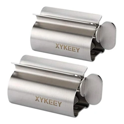 Image of Toothpaste Tube Squeezer Set of 2 Rollers, Metal Wringer Seat Holder Stand XYKEEY