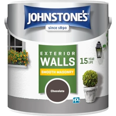 Image of Johnstone&#039;s, Exterior Smooth Masonry Paint, Chocolate, Up to 15 Years Protection, Weather &amp; Dirt Resistant, 30m² Coverage Per Tin, Dry in 1 2 Hours, 2.5L