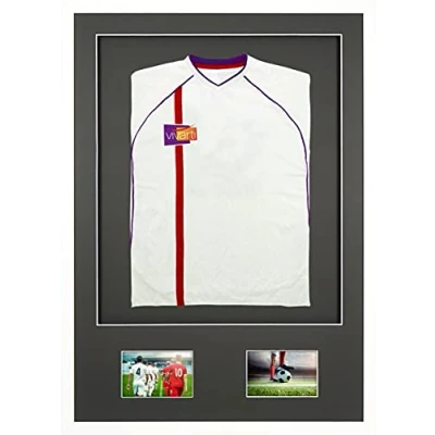 Image of Vivarti DIY Junior 3D Mounted + Double Aperture Sports Shirt Display Frame for Football Shirt, Rugby Band Shadow Box A1 59.4 x 84cm Gloss White Frame, Black Mount, Backing Card