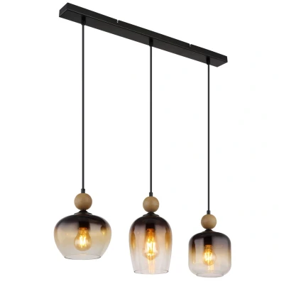Image of Commy Bar Pendant Ceiling Light Matt Black Smoke Glass Shade 3x E27