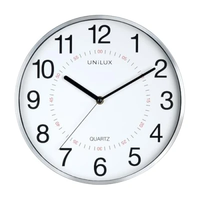 Image of Unilux Aria Wall Clock Quartz System with Dual Display Metal Grey
