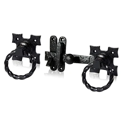 Image of XFORT Smithy&#039;s Range Rope Ring Gate Latch, Black Antique Hammered Finish Corrosion Resistant, Ideal for External Use As A Garden Shed &amp; Barn Door Lock.
