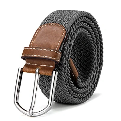 Image of DonDon Braided stretch belt elastic for women and men length 39 to 51 inch 100 cm 130 grey