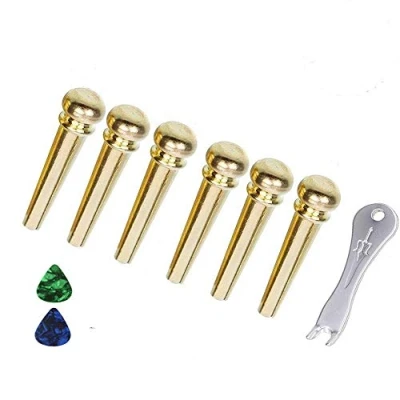 Image of Imelod Guitar Bridge Pins Pegs Parts 6pcs Brass Copper for Acoustic With Endpin Replacement