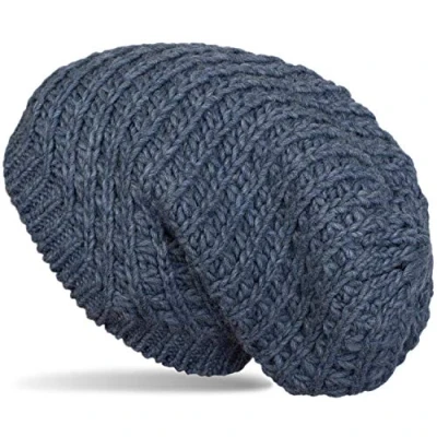 Image of styleBREAKER Unisex Knit Beanie with Rough Knit, Long Slouch Beanie, Winter hat 04024158, Colour:Blue