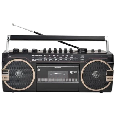 Image of HSRG Portable Boombox CD Tape Player, Retro Recorder AM/FM Radio Speaker, Bluetooth Cassette Recorder, Player Radio, Classic 80s Style With Modern Technology