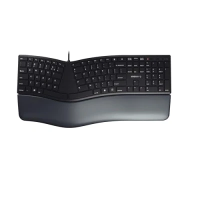 Image of CHERRY KC 4500 ERGO, Ergonomic Keyboards, EU Layout (QWERTY), Wired, Padded Palm Rest with Memory Foam, Curved Keypad, Black